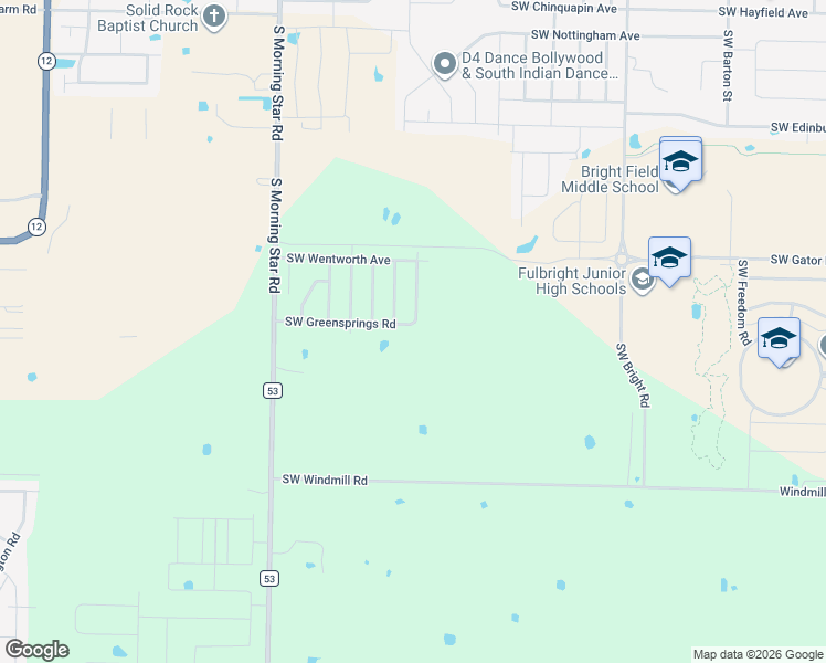 map of restaurants, bars, coffee shops, grocery stores, and more near 2703 Southwest Greensprings Road in Bentonville