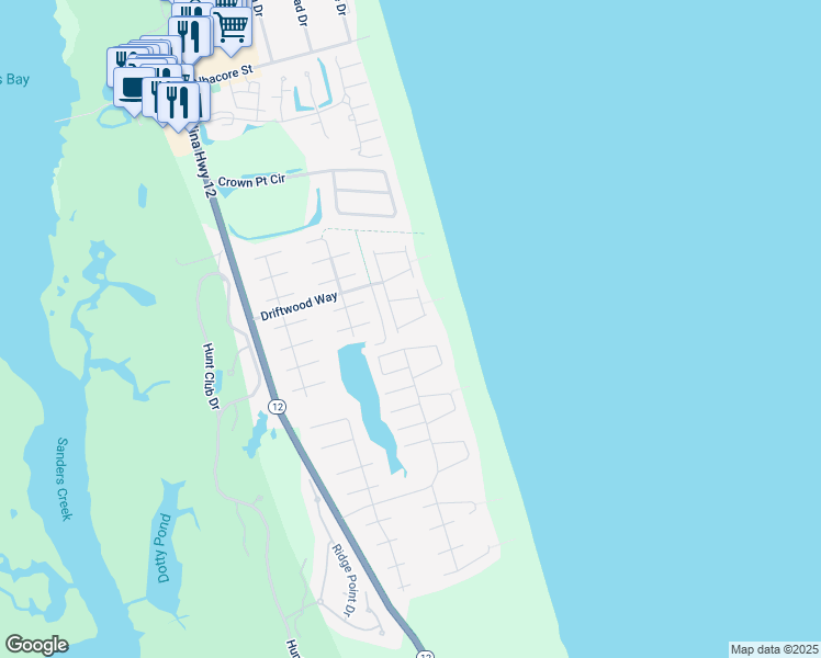 map of restaurants, bars, coffee shops, grocery stores, and more near 720 Mainsail Arch in Corolla