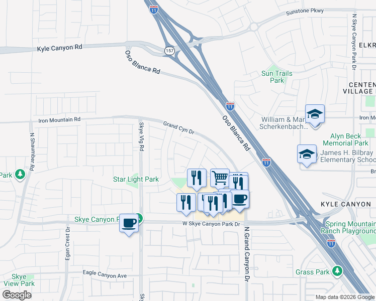 map of restaurants, bars, coffee shops, grocery stores, and more near 9869 Heather Moore Avenue in Las Vegas
