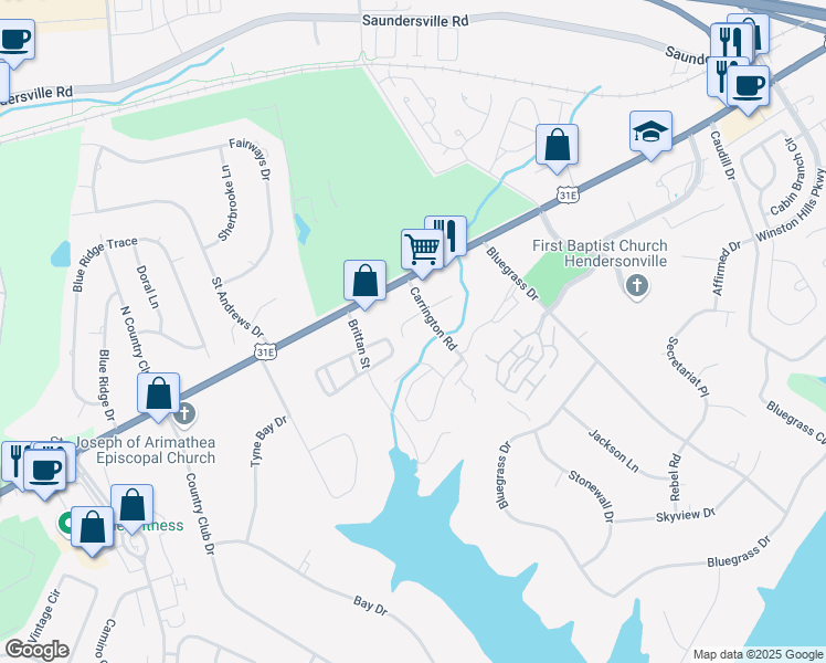 map of restaurants, bars, coffee shops, grocery stores, and more near 1020 Carrington Place in Hendersonville
