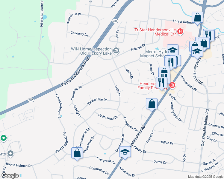 map of restaurants, bars, coffee shops, grocery stores, and more near 110 Beechwood Court in Hendersonville
