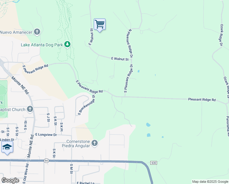 map of restaurants, bars, coffee shops, grocery stores, and more near 2119 South Pleasant Ridge Road in Rogers