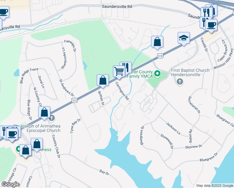 map of restaurants, bars, coffee shops, grocery stores, and more near 1020 Carrington Place in Hendersonville