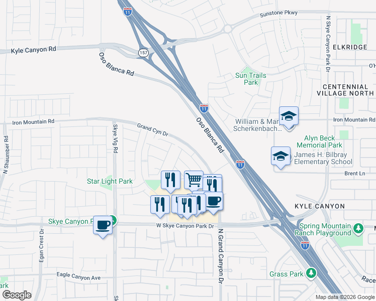 map of restaurants, bars, coffee shops, grocery stores, and more near 8898 Sasquatch Run Avenue in Las Vegas