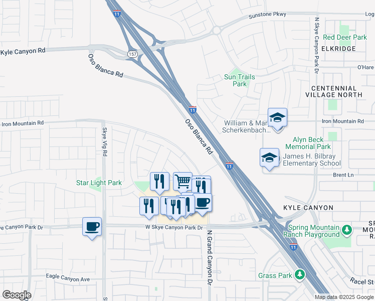 map of restaurants, bars, coffee shops, grocery stores, and more near Grand Canyon Drive in Las Vegas