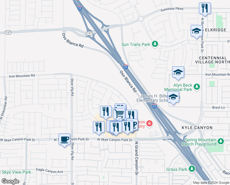 map of restaurants, bars, coffee shops, grocery stores, and more near West Frontage Road in Las Vegas