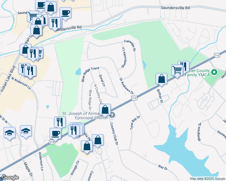 map of restaurants, bars, coffee shops, grocery stores, and more near 130 Blue Ridge Trace in Hendersonville