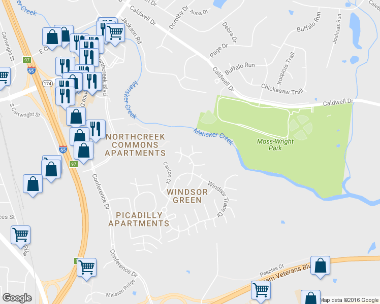 map of restaurants, bars, coffee shops, grocery stores, and more near 313 Witham Court in Goodlettsville