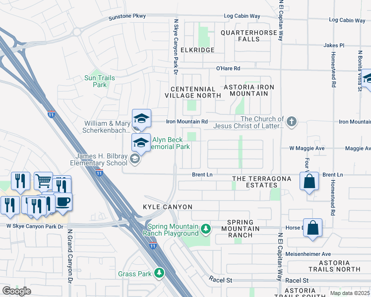 map of restaurants, bars, coffee shops, grocery stores, and more near 9012 Rendon Street in Las Vegas