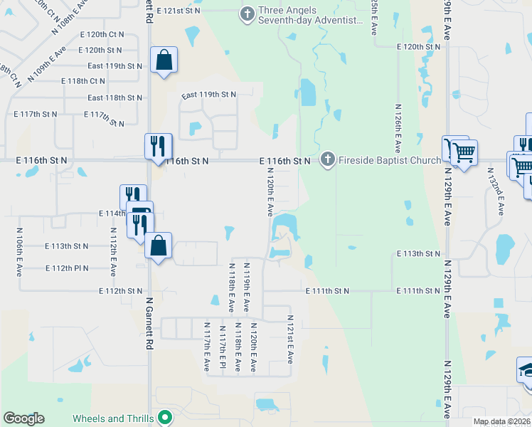 map of restaurants, bars, coffee shops, grocery stores, and more near 11392 North 120th East Avenue in Owasso