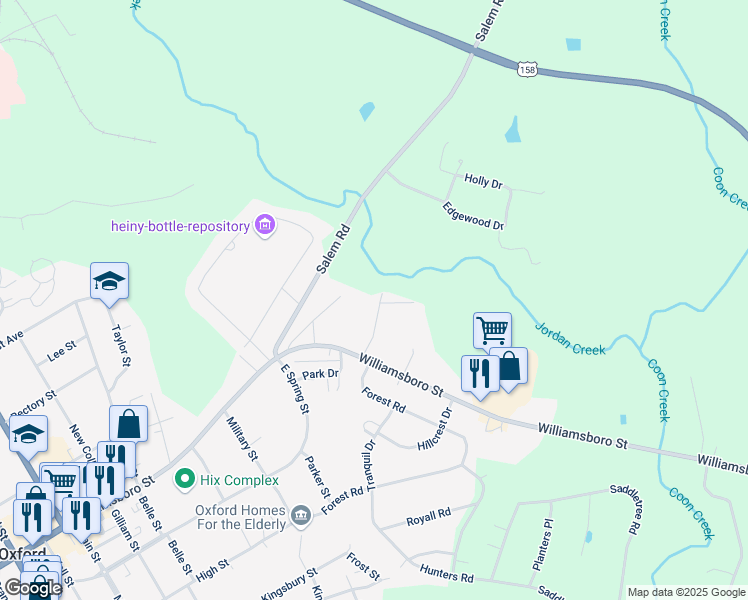map of restaurants, bars, coffee shops, grocery stores, and more near 201 Hillandale Drive in Oxford