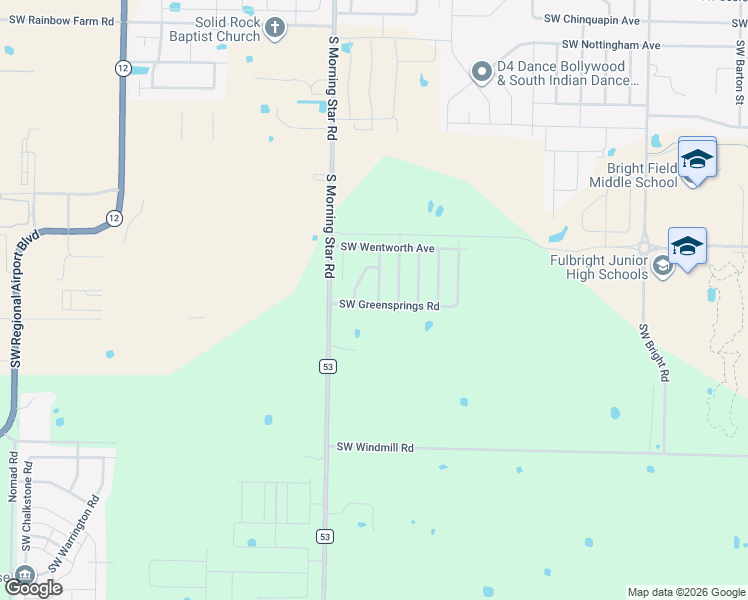 map of restaurants, bars, coffee shops, grocery stores, and more near 3100 Southwest Greensprings Road in Bentonville
