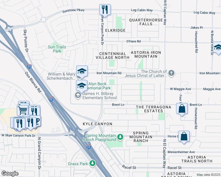 map of restaurants, bars, coffee shops, grocery stores, and more near 9016 Rendon Street in Las Vegas