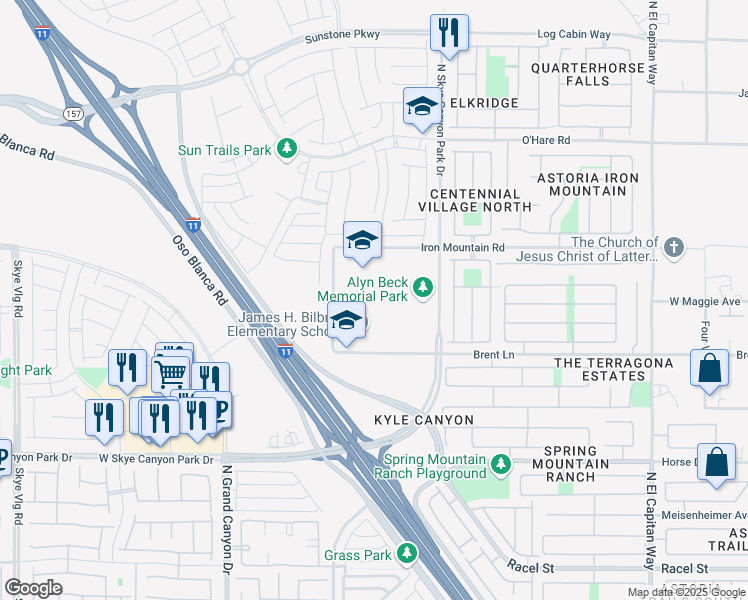 map of restaurants, bars, coffee shops, grocery stores, and more near 9370 Brent Lane in Las Vegas