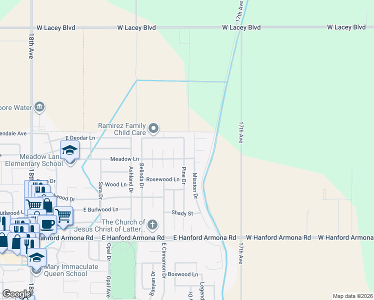 map of restaurants, bars, coffee shops, grocery stores, and more near 1490 Pine Drive in Lemoore