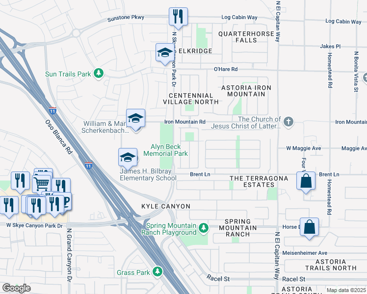 map of restaurants, bars, coffee shops, grocery stores, and more near 9016 Rendon Street in Las Vegas