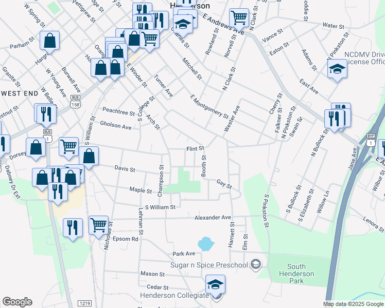 map of restaurants, bars, coffee shops, grocery stores, and more near 434 Owen Street in Henderson