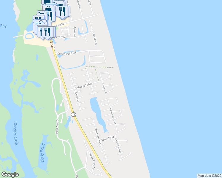 map of restaurants, bars, coffee shops, grocery stores, and more near 717 Mainsail Arch in Corolla