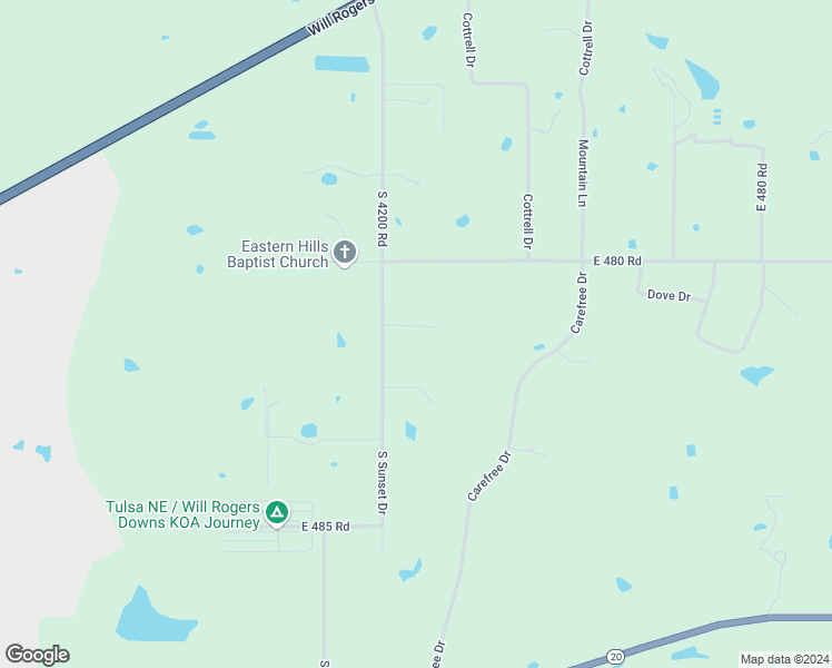 map of restaurants, bars, coffee shops, grocery stores, and more near 17082 Morning Glory Lane in Claremore