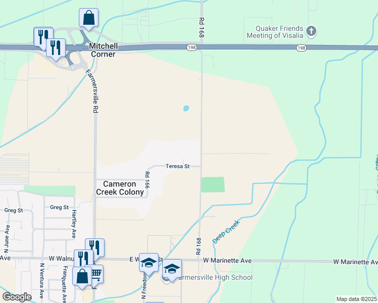 map of restaurants, bars, coffee shops, grocery stores, and more near 29205 Road 168 in Visalia