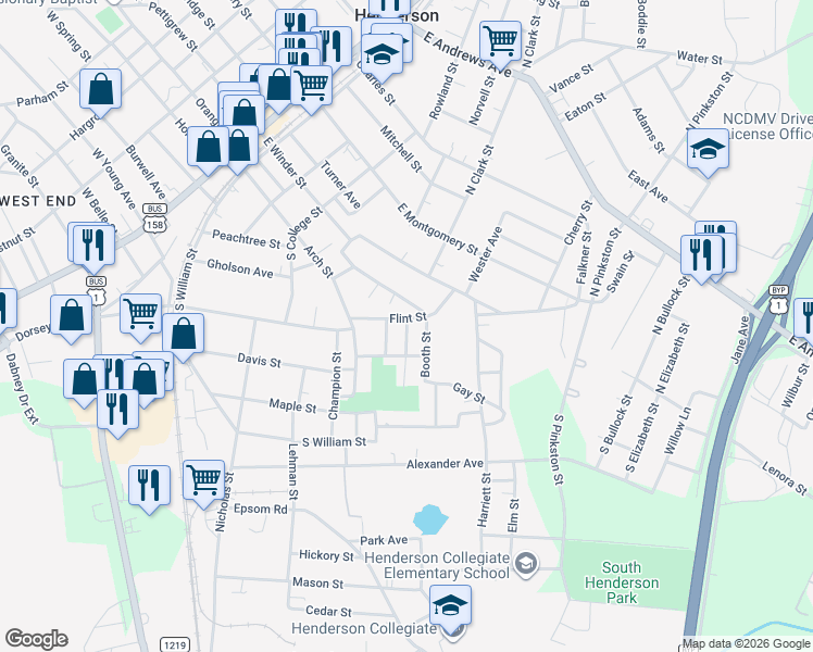 map of restaurants, bars, coffee shops, grocery stores, and more near 420 Owen Street in Henderson