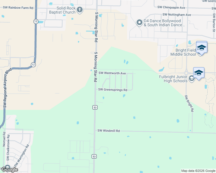map of restaurants, bars, coffee shops, grocery stores, and more near 3100 Southwest Greensprings Road in Bentonville