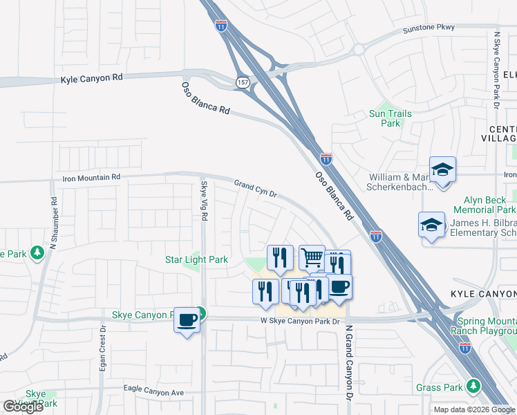 map of restaurants, bars, coffee shops, grocery stores, and more near 9032 Skye Canyon Ranch Street in Las Vegas