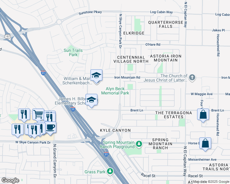 map of restaurants, bars, coffee shops, grocery stores, and more near 9220 Brent Lane in Las Vegas