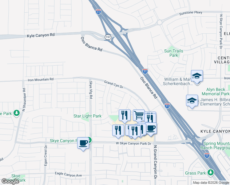 map of restaurants, bars, coffee shops, grocery stores, and more near 9032 Skye Canyon Ranch Street in Las Vegas