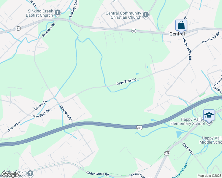 map of restaurants, bars, coffee shops, grocery stores, and more near 2142 Dave Buck Road in Johnson City