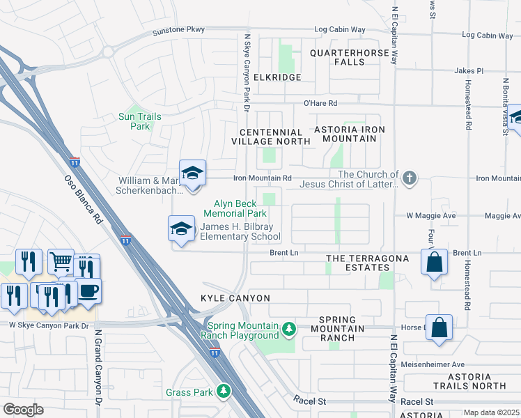 map of restaurants, bars, coffee shops, grocery stores, and more near 9024 Rendon Street in Las Vegas