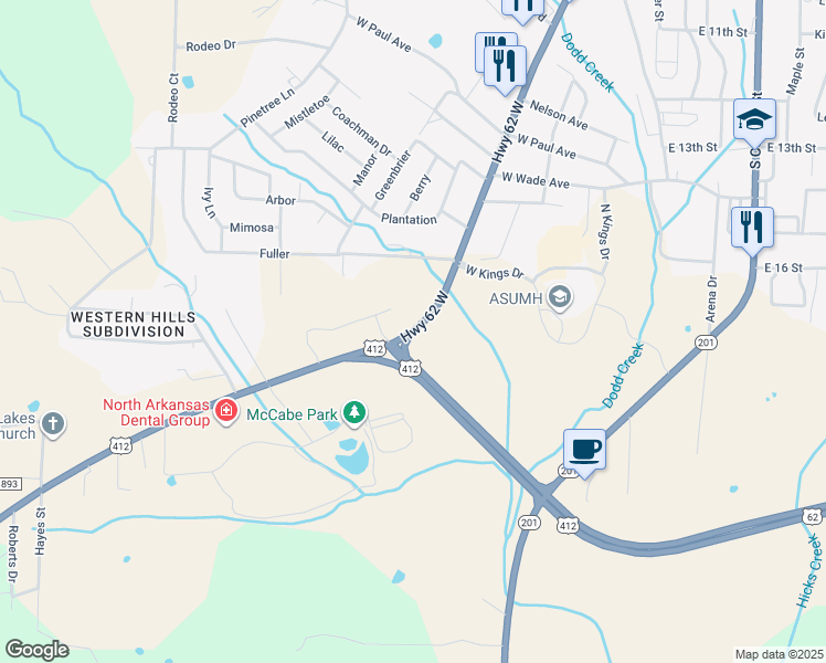 map of restaurants, bars, coffee shops, grocery stores, and more near 2327 U.S. 62 in Mountain Home