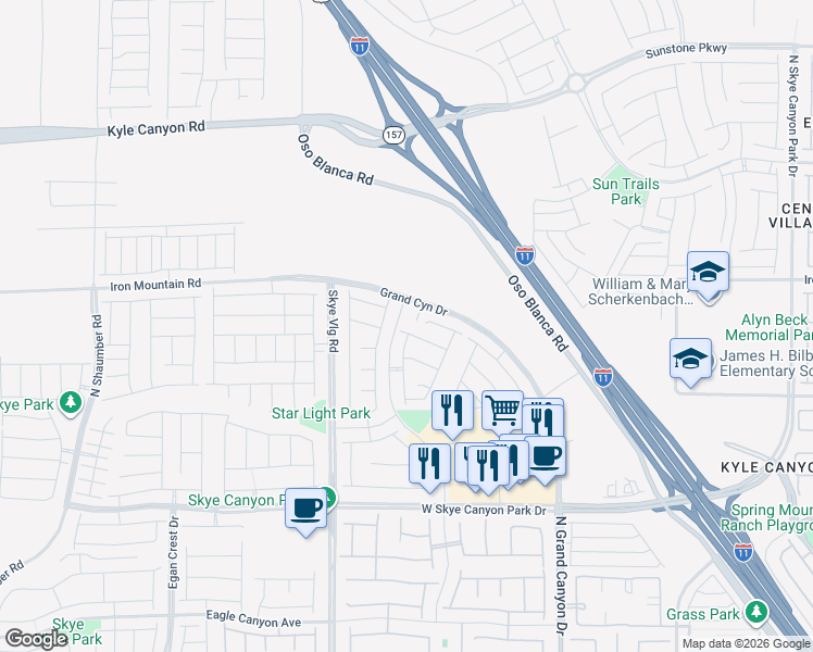 map of restaurants, bars, coffee shops, grocery stores, and more near 9940 Heather Moore Avenue in Las Vegas