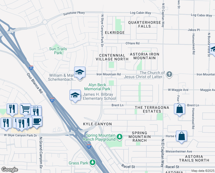 map of restaurants, bars, coffee shops, grocery stores, and more near 9024 Rendon Street in Las Vegas