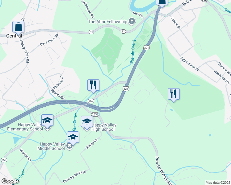 map of restaurants, bars, coffee shops, grocery stores, and more near 1976 Milligan Highway in Elizabethton