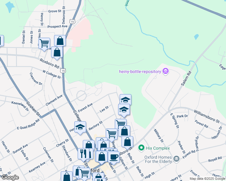 map of restaurants, bars, coffee shops, grocery stores, and more near 313 Forest Avenue in Oxford