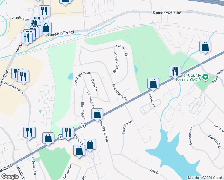 map of restaurants, bars, coffee shops, grocery stores, and more near 100 Bethea Court in Hendersonville