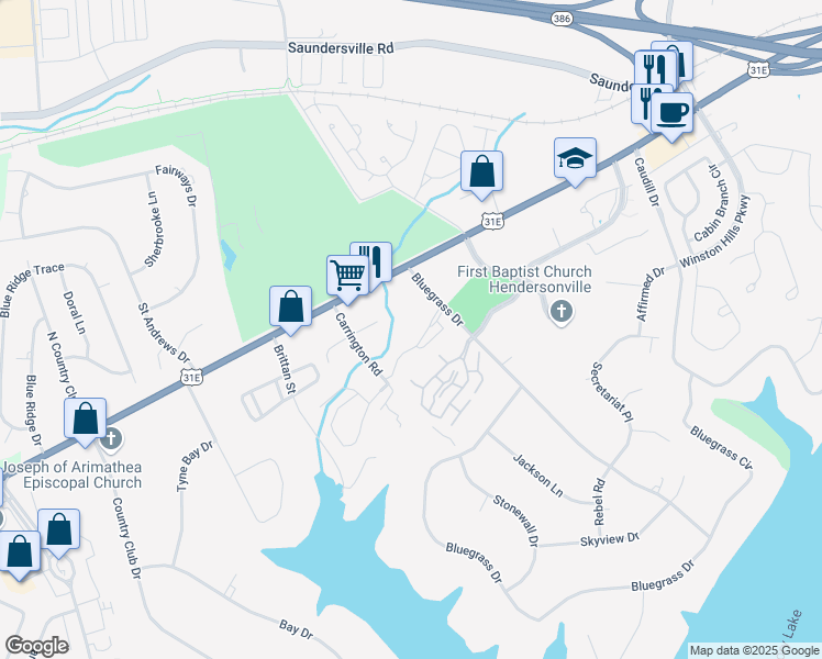 map of restaurants, bars, coffee shops, grocery stores, and more near 549 East Main Street in Hendersonville