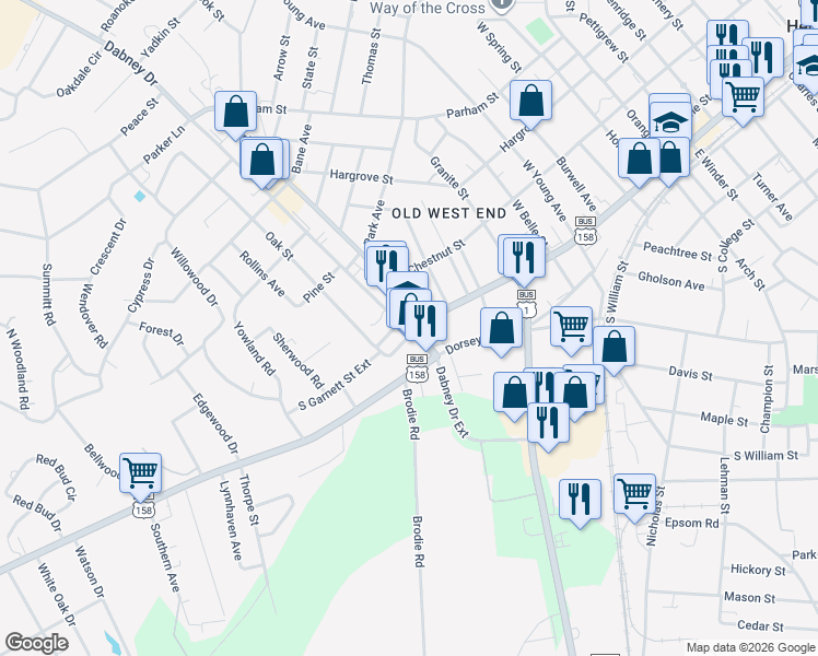 map of restaurants, bars, coffee shops, grocery stores, and more near 1600 South Garnett Street in Henderson