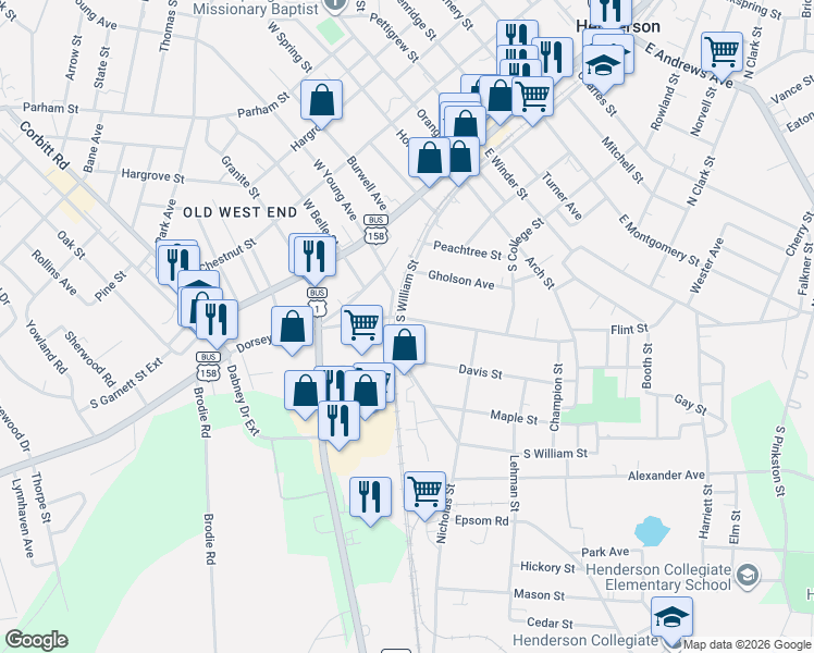 map of restaurants, bars, coffee shops, grocery stores, and more near 924 South Williams Street in Henderson