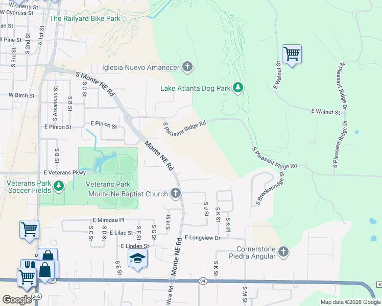 map of restaurants, bars, coffee shops, grocery stores, and more near 1331 Monte Ne Road in Rogers