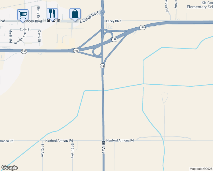 map of restaurants, bars, coffee shops, grocery stores, and more near 10505 8th Avenue in Hanford
