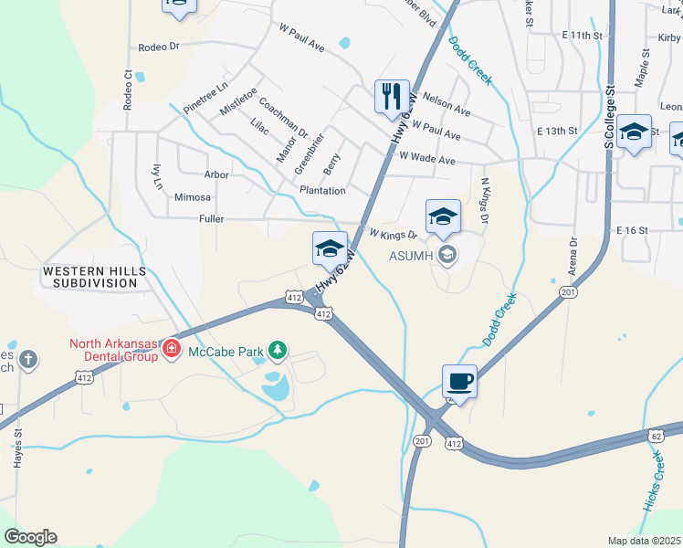 map of restaurants, bars, coffee shops, grocery stores, and more near 2327 U.S. 62 in Mountain Home