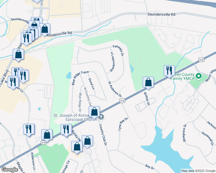 map of restaurants, bars, coffee shops, grocery stores, and more near 130 Blue Ridge Trace in Hendersonville