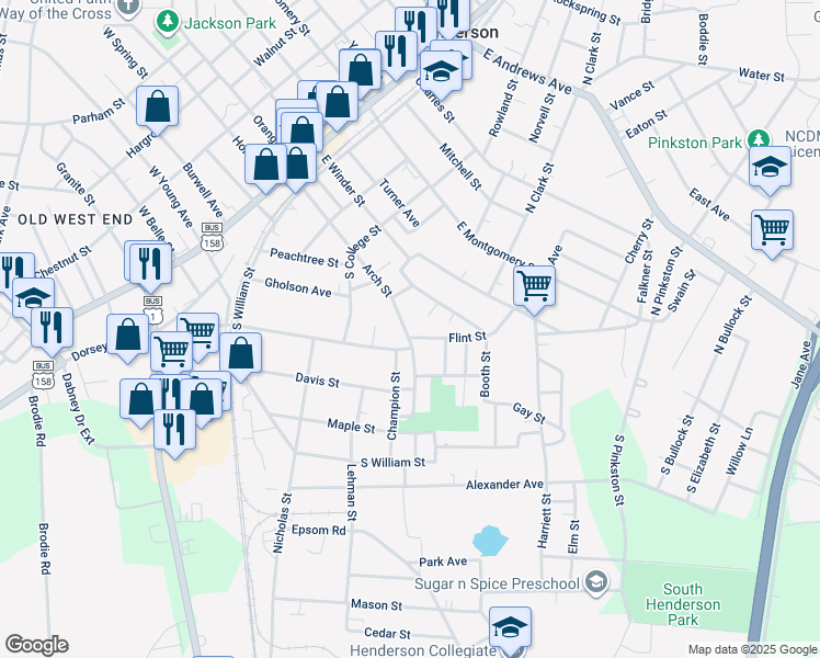map of restaurants, bars, coffee shops, grocery stores, and more near 645 Arch Street in Henderson