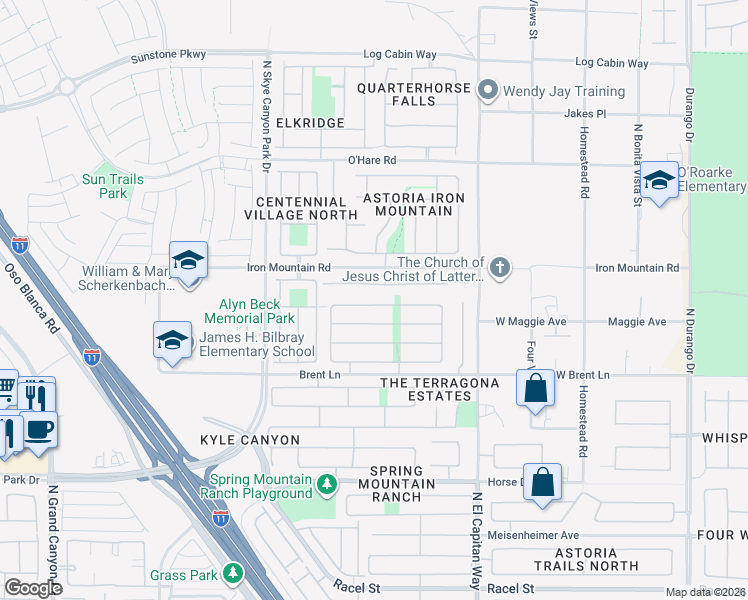 map of restaurants, bars, coffee shops, grocery stores, and more near 9000 West Wolf Dancer Avenue in Las Vegas