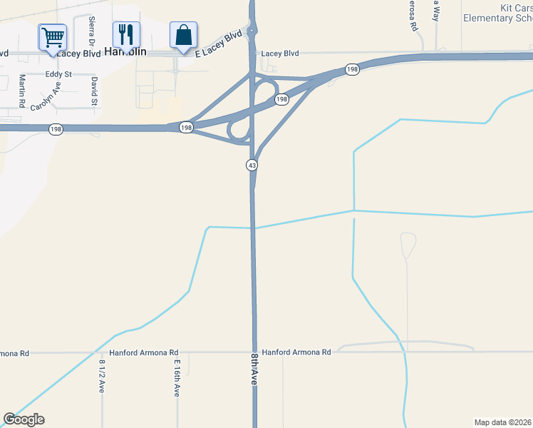 map of restaurants, bars, coffee shops, grocery stores, and more near 10505 8th Avenue in Hanford