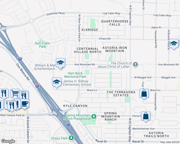 map of restaurants, bars, coffee shops, grocery stores, and more near 9037 Cerniglia Street in Las Vegas