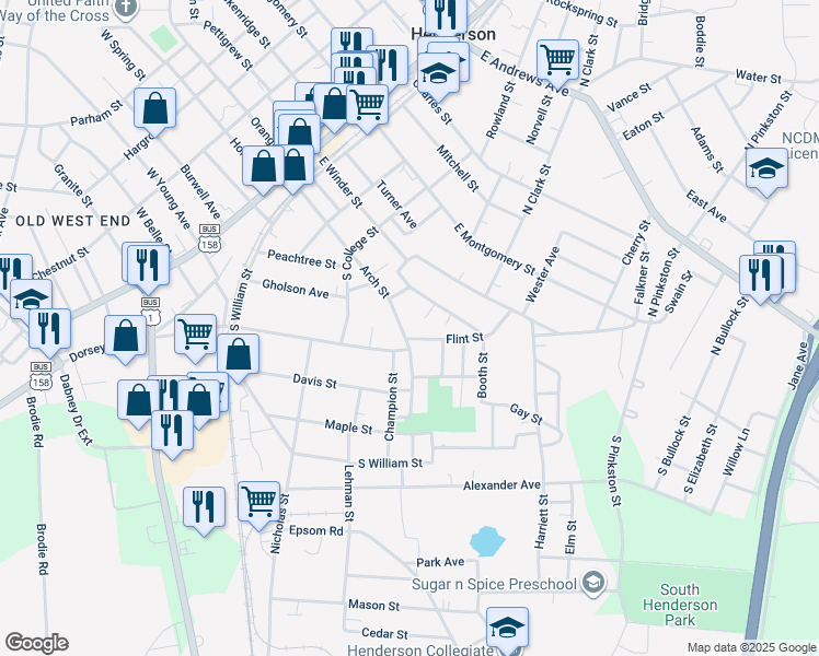 map of restaurants, bars, coffee shops, grocery stores, and more near 645 Arch Street in Henderson
