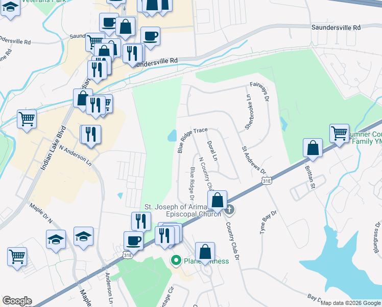 map of restaurants, bars, coffee shops, grocery stores, and more near 140 North Country Club Drive in Hendersonville